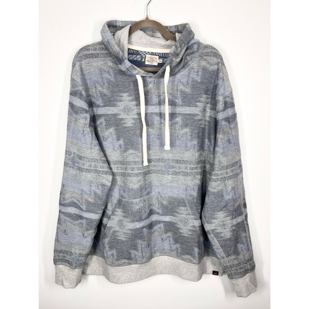 Faherty Doug Good Arctic Star Feather Hoodie Sweatshirt Aztec Print XXL